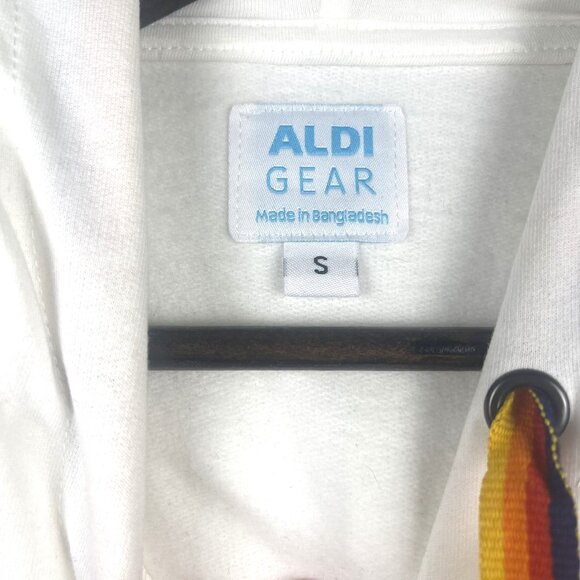 Aldi Gear WHITE LOGO Hooded Sweatshirt Hoodie SZ SMALL UNISEX PULLOVER Stripes - Picture 5 of 8